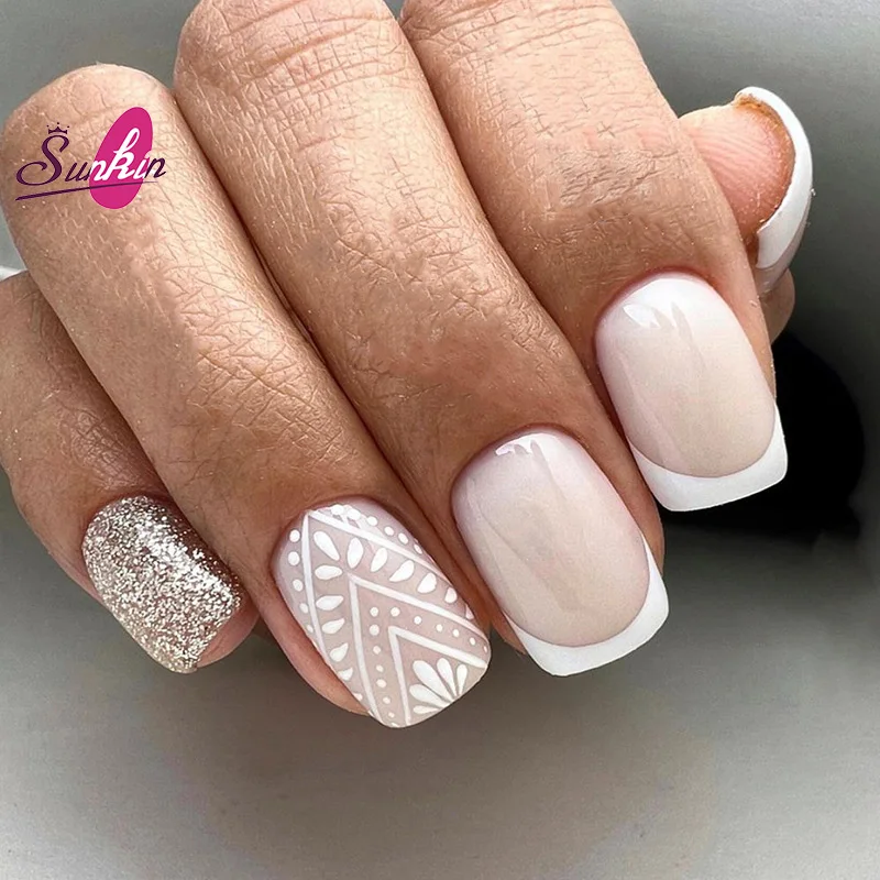 Baroque minimalist white dream catcher totem French light luxury style False Artificial Nail Tips