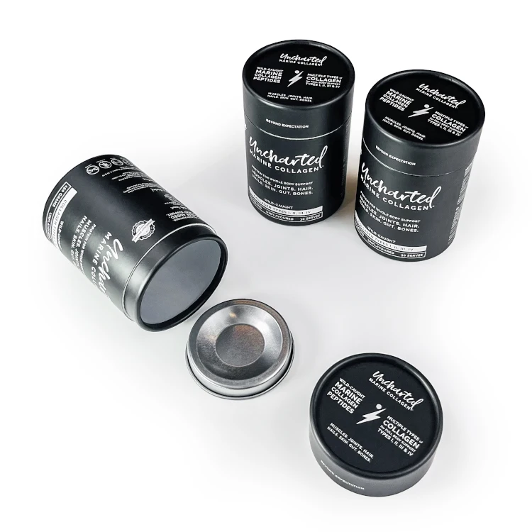 Eco friendly Round Cardboard Powder Container Cookie Coffee Bean Food Paper Tube Tea packaging with seal Metal Lid aluminum jar