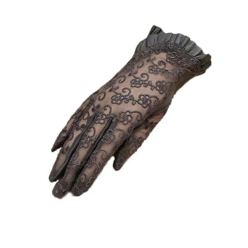 ZF2033 Wholesale Ladies Fashion 2021 Spring Leather Gloves With Lace.