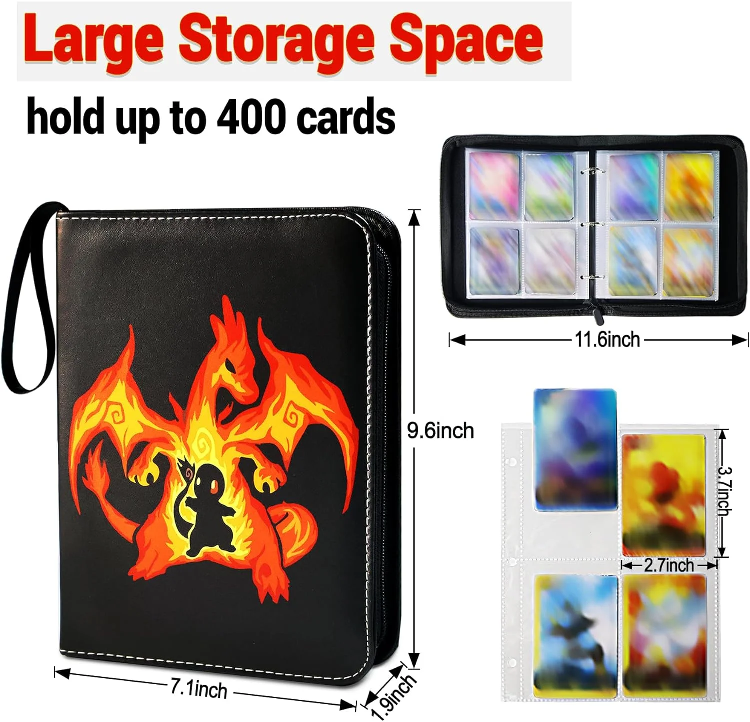 4-Pocket Card Binder Album 400 Pocket Game Cards Holder Case For Poke mon Trading Card Binder