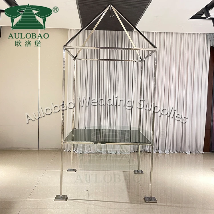 Luxe stainless steel gold trim glass couple table wedding furniture