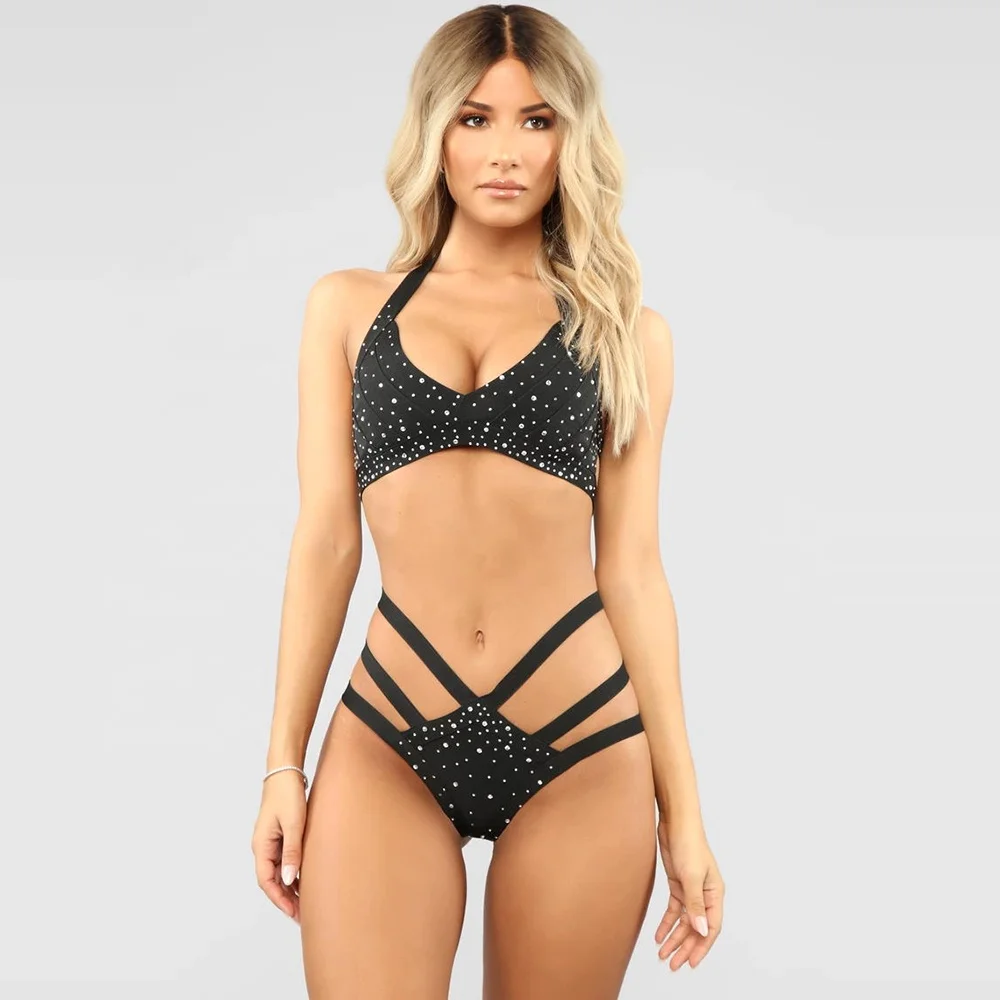 Rhinestone bandage diamond bikini modest swimwear transparent swimwear women sexy bikini