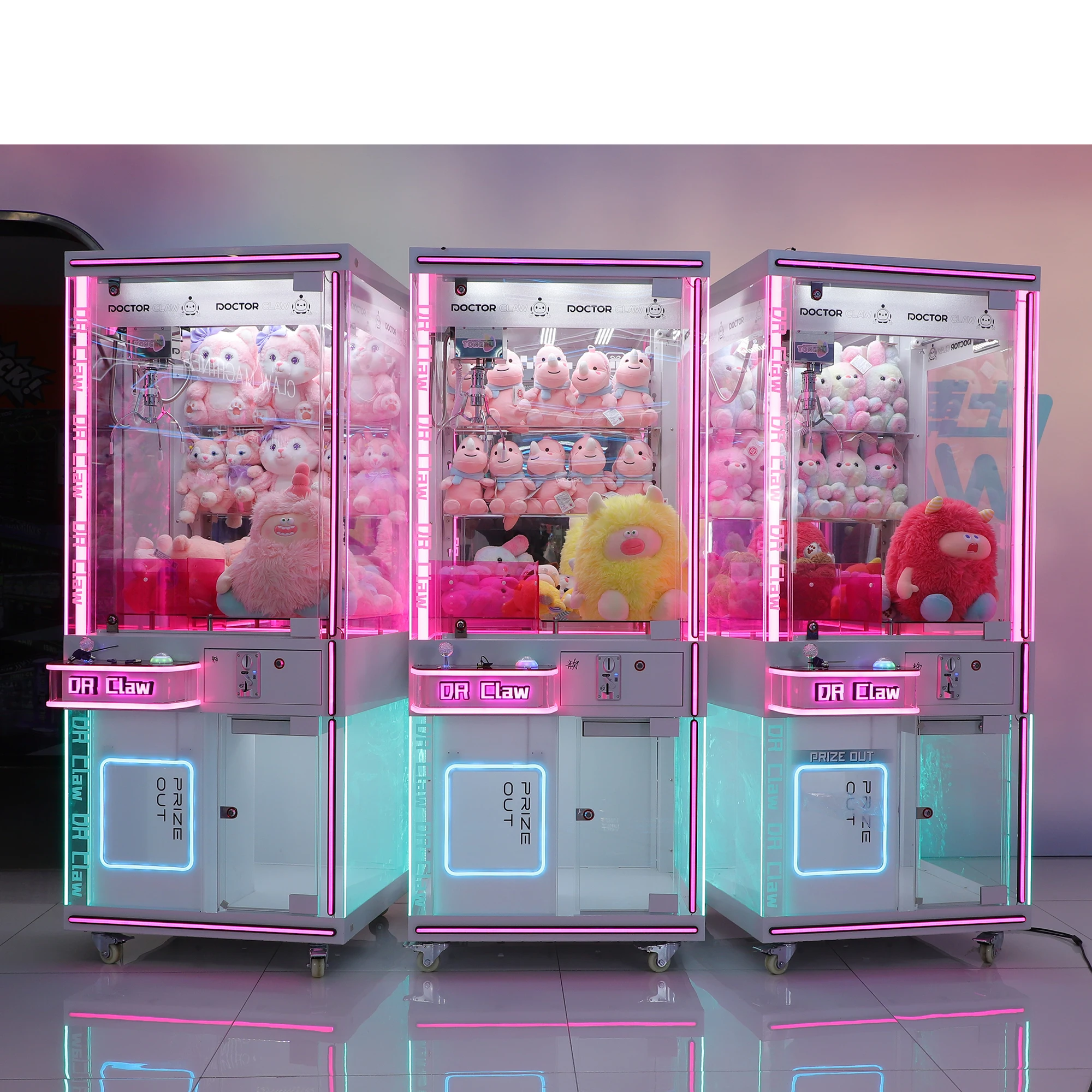 transparent pink claw machine toys for sale Indoor Transparent Tide House Small Toy Mini Crane Claw Machine with Bill Acceptor