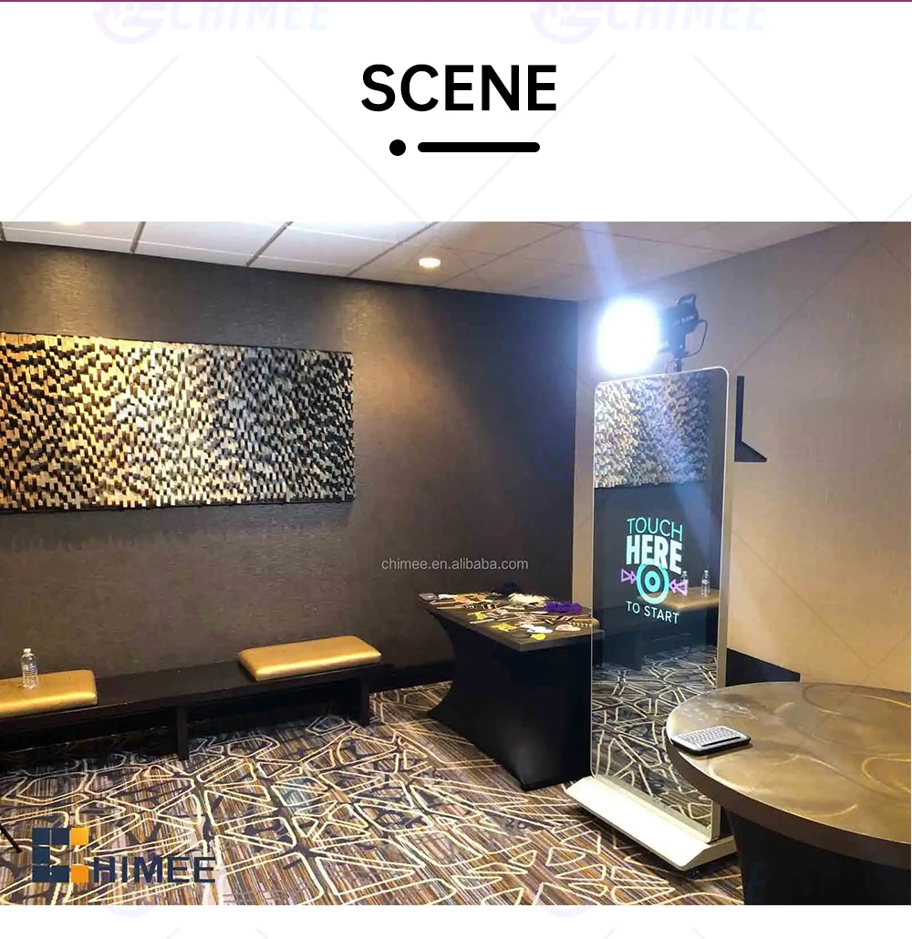 Hot 76 Inch HD Mirror Photo Booth with 49 Inch Touch Screen with Metal Base with Wheels with Flashlight