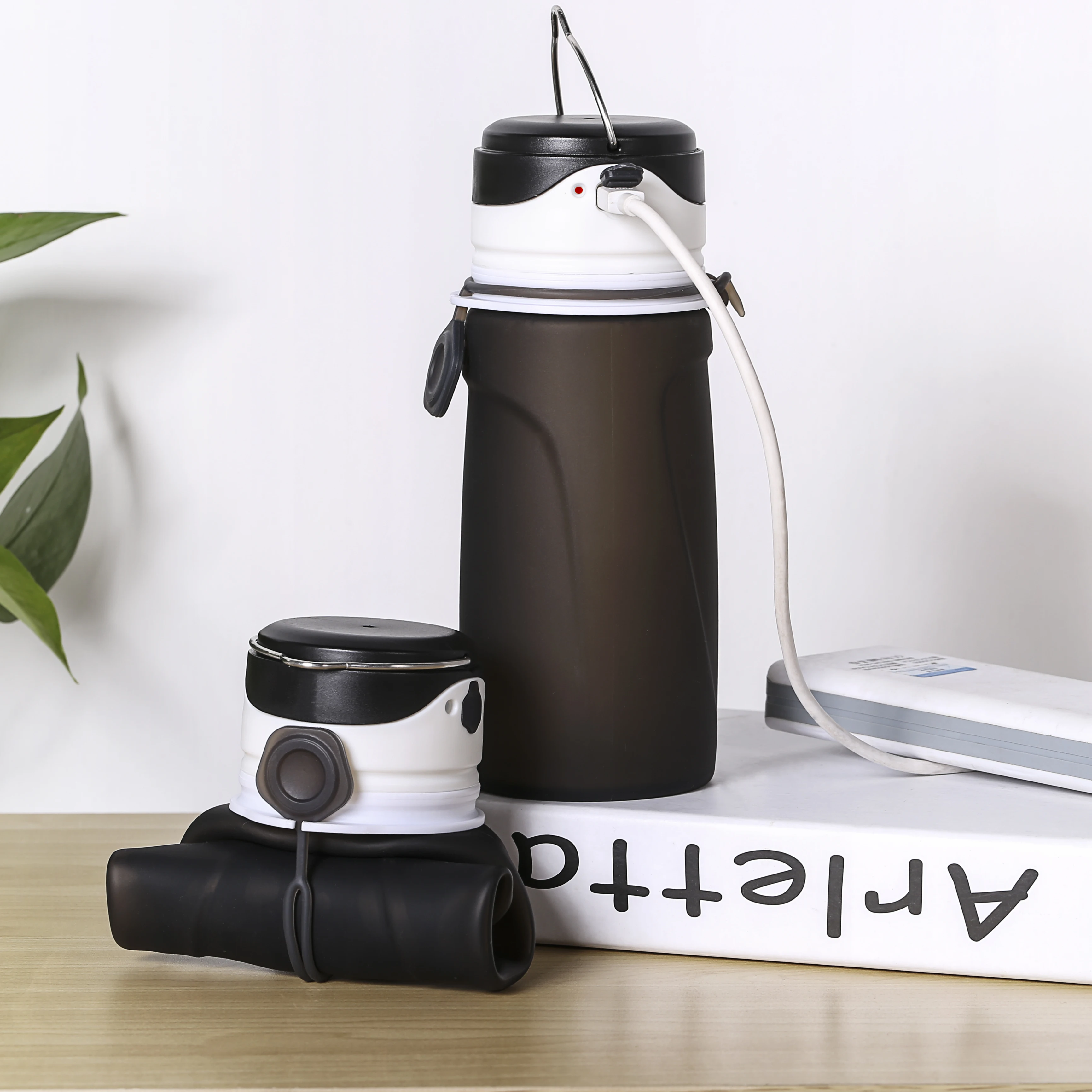 Customized Logo Collapsible Foldable Creative Fold Up Water Bottle With Led Light