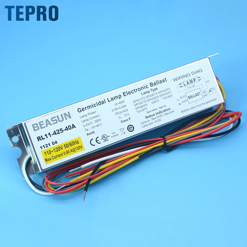 RL11-425-40A Preheat start 10w-40w uvc tube t5 t8 digital ballast dc 110v electronic ballast 20w for uv germicidal lamps