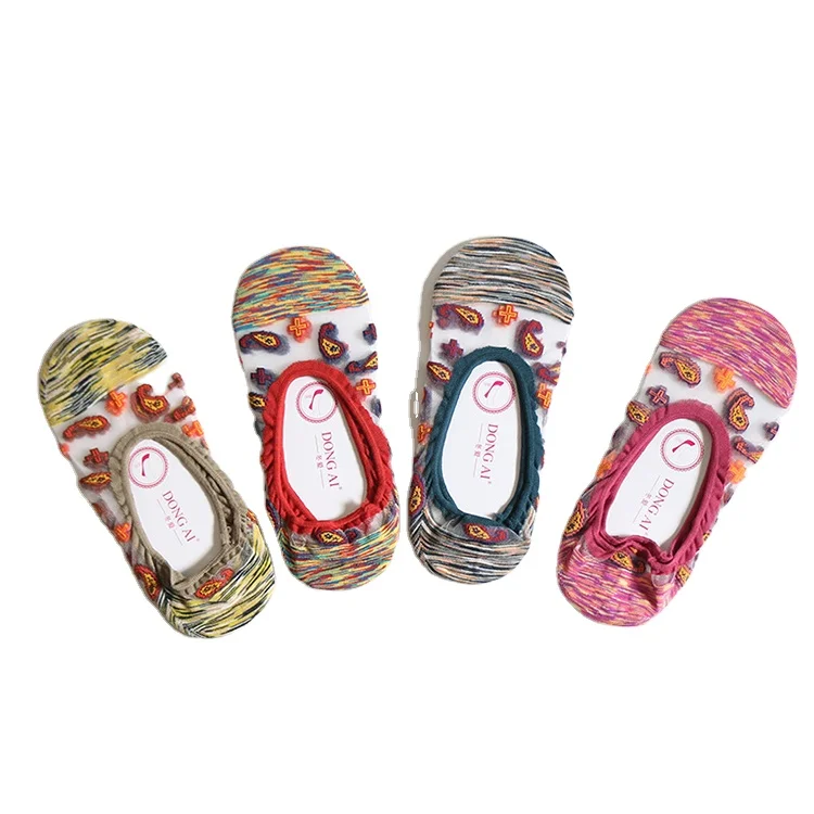 Womens No show Socks Low Cut Girls Lace Thin Nylon Mesh Socks Floral Patterned Fishnet Short Sock