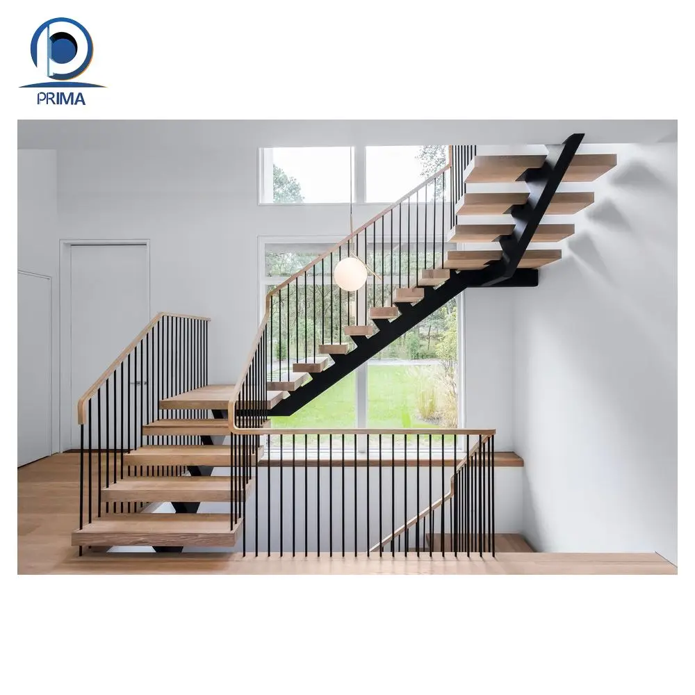 PRIMA Modern Style Solid Wood Staircase Flooring Luxury Interior Solid Wooden Treads Stairs
