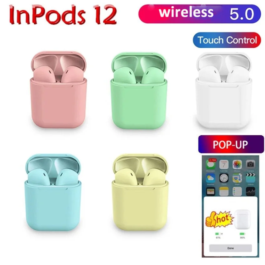 
Free shipping inpods 12 Wireless earphone Earbuds Touch Control i12 TWS inpods12 Headphone 5.0 Stereo sport headset in ear 