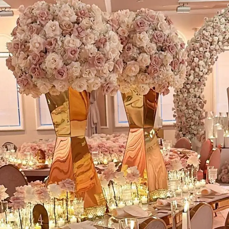 Stainless Steel Gold Table Centerpiece Flower Stand for Wedding Decoration