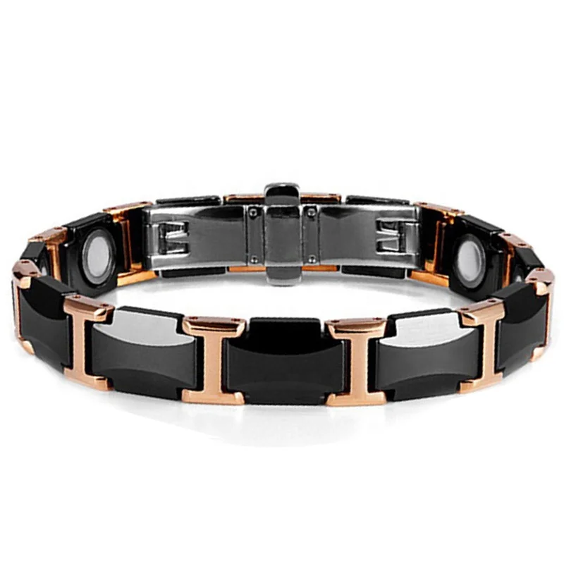 Popular Gold Black Healthy Energy Stainless Steel Ceramic Bracelet therapy ceramic bracelet health ceramic bracelet