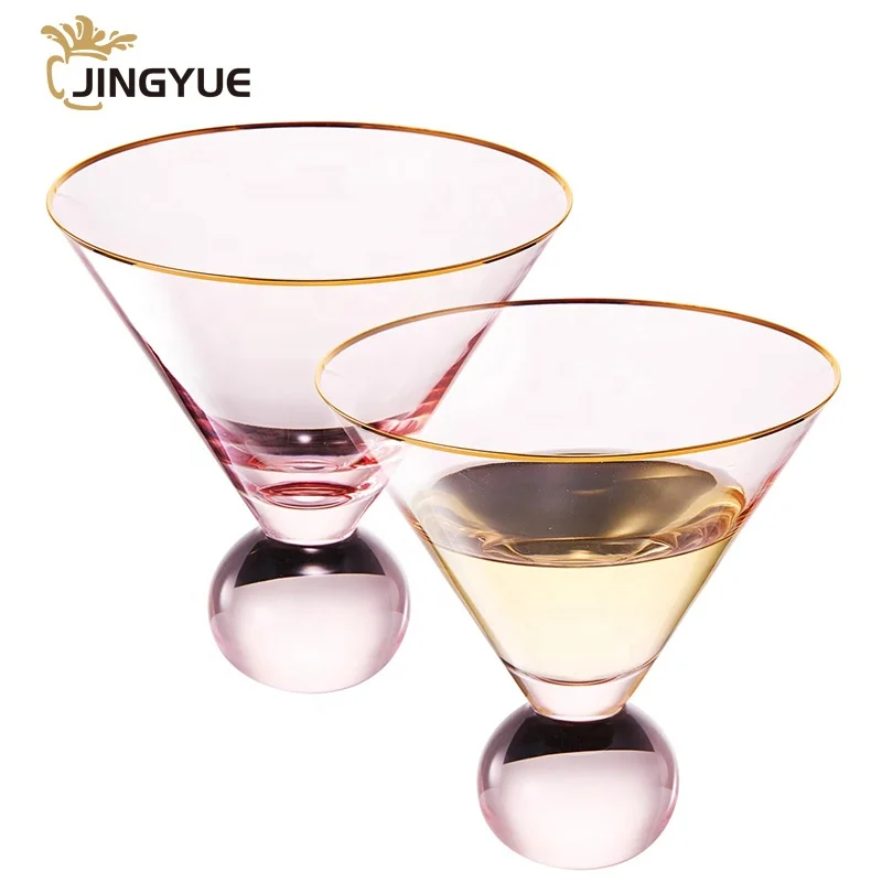 Stemless Pink Martini Glasses Vintage Colored Crystal Ball Base Unique Bubble Modern Cocktail Glassware For Cosmopolitan Sidecar