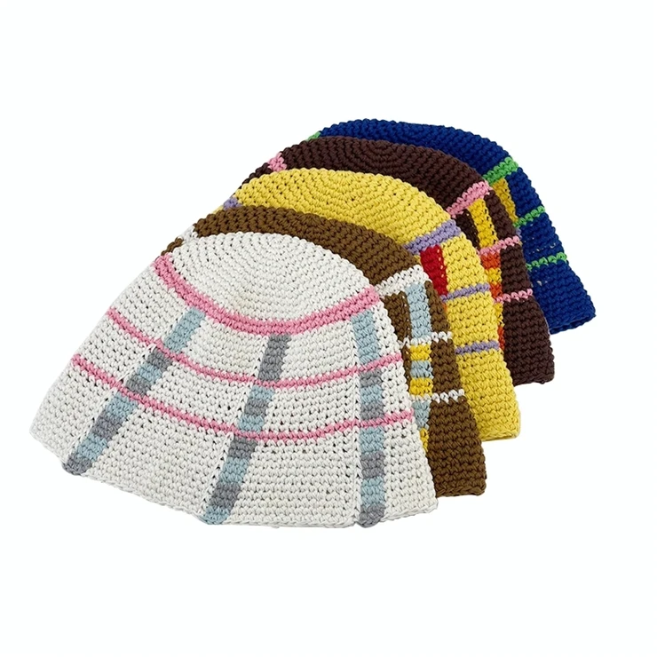 Новый дизайн полосатые шапки для женщин вязаные облегающие HandmadeCrochet девочек зимняя хип-хоп Уличная Панама шапочки