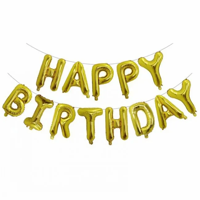 Various color 16inch happy birthday set foil balloon black gold silver metallic pink blue letter happy birthday foil balloon