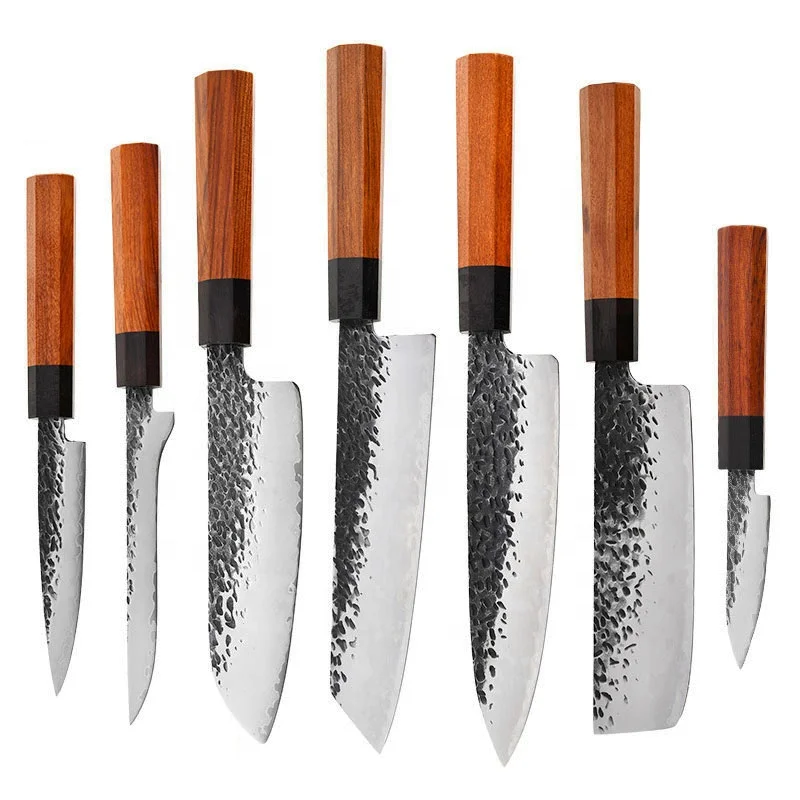 Набор японских кухонных ножей шеф-повара из высокоуглеродистой стали 9CR18mov с восьмиугольной ручкой из красного дерева и черного дерева