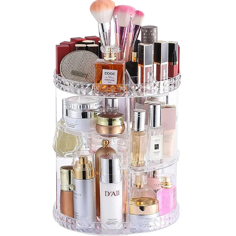 Hot Sale 360 Degrees Rotating Adjustable Cosmetic Storage Box Makeup Organizer for Lipsticks Skincare Jewelry