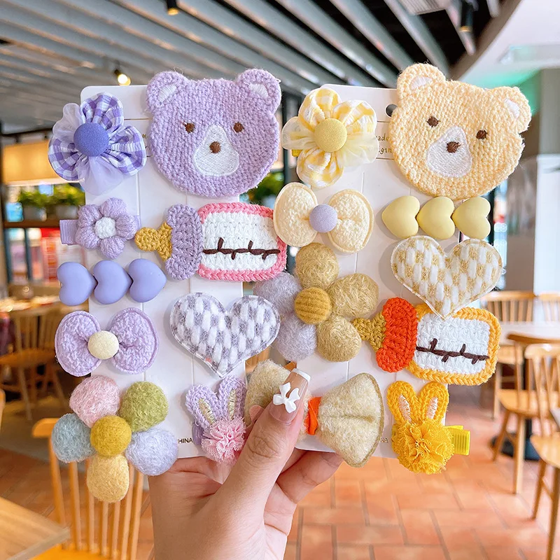 Креативный новый мультяшный медведь набор заколок для девочек персик сердце цветок зажим для ребенка челка заколка для волос для маленькой девочки