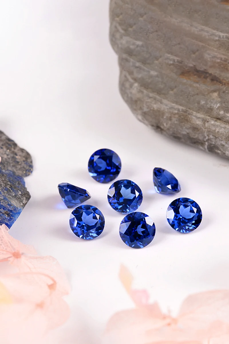 Blue color Round Lab Sapphire Gemstones AGL Certified Fine Jewelry Loose  gems 5A Grade Lab Grown Sapphire