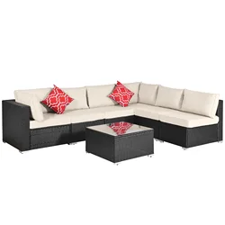 Uland All Weather Outdoor Garden Furniture 7pcs L Shaped Sectional Rattan Patio Sofa Set