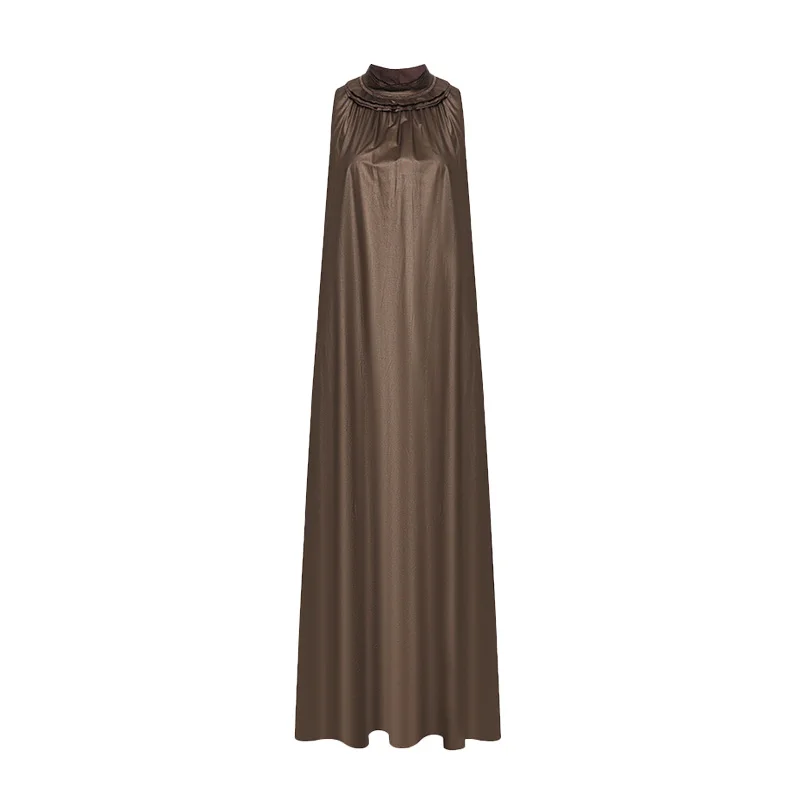 Custom casual dress loose stand collar sleeveless women dress light long skirt women