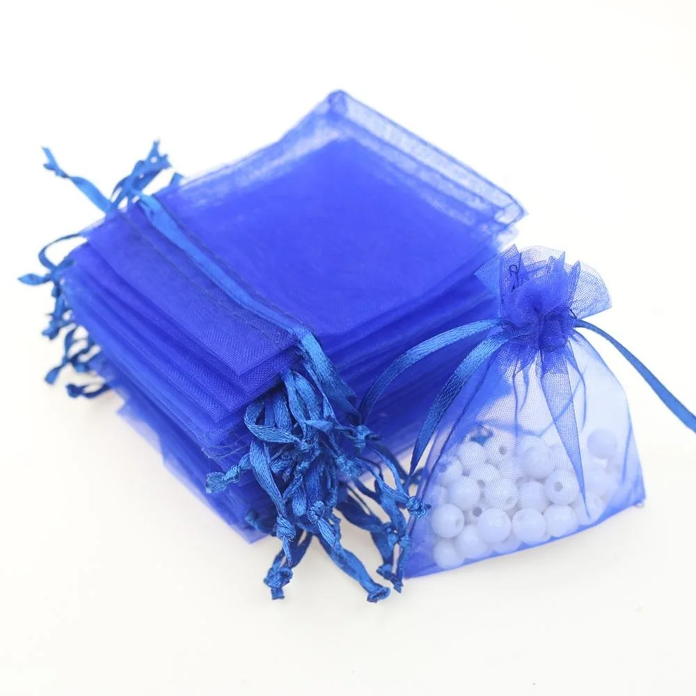 custom organza bags with logo blue drawstring organza bag