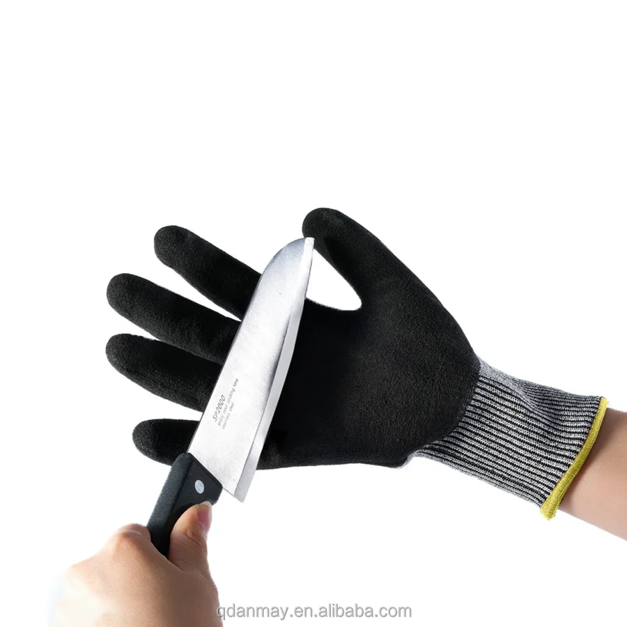13G HPPE Knitted Custom Anti slip Cut Resistant Protective Nitrile Coated Safety Working Gloves manufacturing