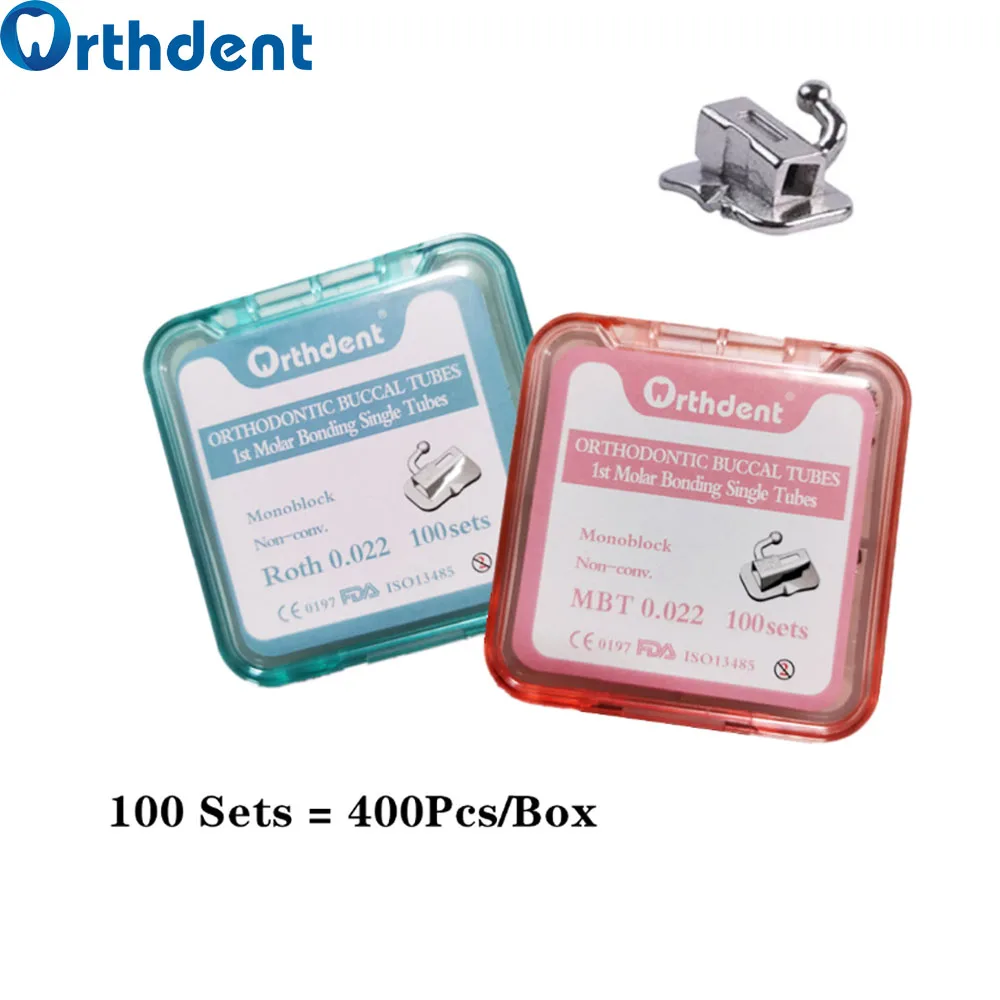 400Pcs/Set Dental 1st Molar Roth 022 Buccal Tube Orthdent Bondable Non-Convertible Monoblock  Dentist Orthodontic Consumables