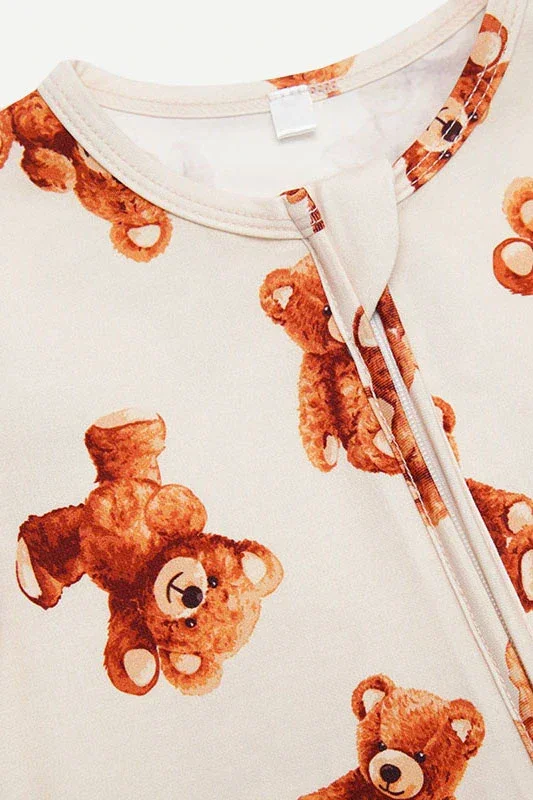 Wholesale Bamboo Cotton Baby Rompers Long Sleeve Onesie Bear Print Zipper Closure Jumpsuit Pajamas Animal Pattern Baby Clothes