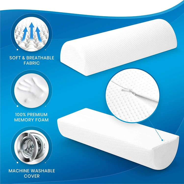 OEKO-TEX Customized White Orthopedic Back Head Knee Leg Support Pain Relief Memory Foam Half Moon Bolster Pillow