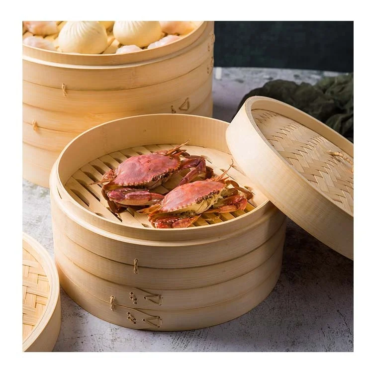 
Factory Wholesale Bamboo Steamer Basket 10 Inch Bamboo Steamer for Vegetable Dim Sum Dumpling Bamboo Food Steamer 