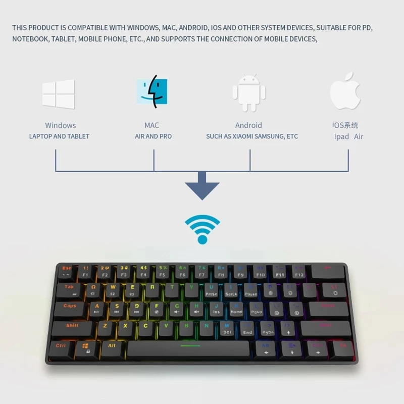 EAOR K28 Dual-mode 61-key BT Mechanical Gaming Keyboard Blue Switch RGB Gaming Keyboard for Desktop PC Laptop