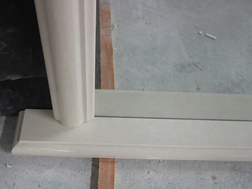 Ivory Pearl Polar White Grey Micro Marble Artificial Stone Fireplace Arched Overmantel with Mirror