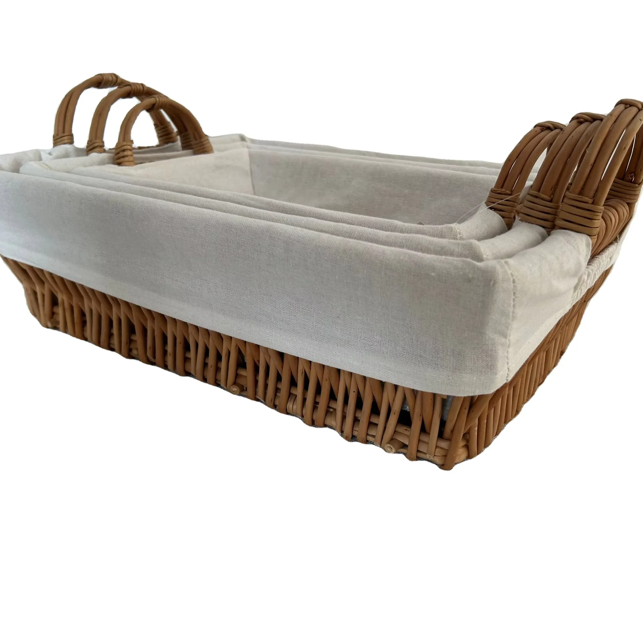 Handmade Decorative Woven Wicker Fruit Bread Picnic Basket Set And Small Willick Breakfast Storage Basket With Lining