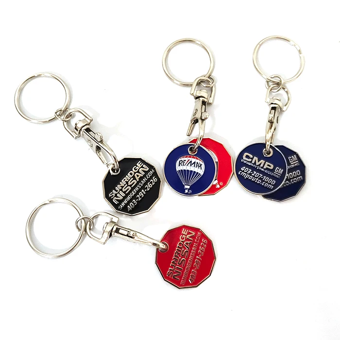 Custom Logo Metal Supermarket Keychain Soft Enamel Token Trolley Coin Holder Canidian Shopping Cart Coin Keyring with QR Code