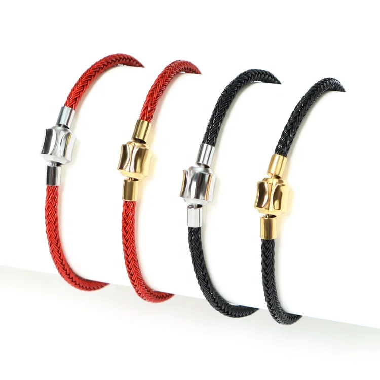 High quality Personalized stainless steel 3mm wire rope leather cords Bracelet for DIY slide clasp beads Friendship Bracelet