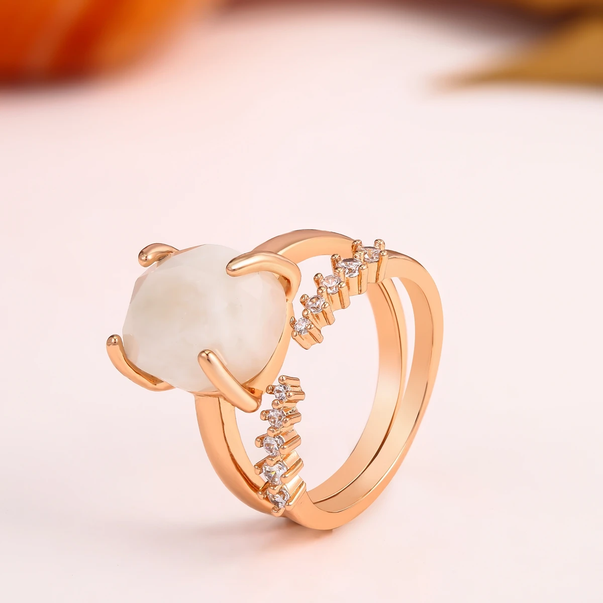 Wholesale Fashion Jewelry Sets Gemstones Earrings Natural Moonstone Stone Ring Set  Necklace Pendant For Women