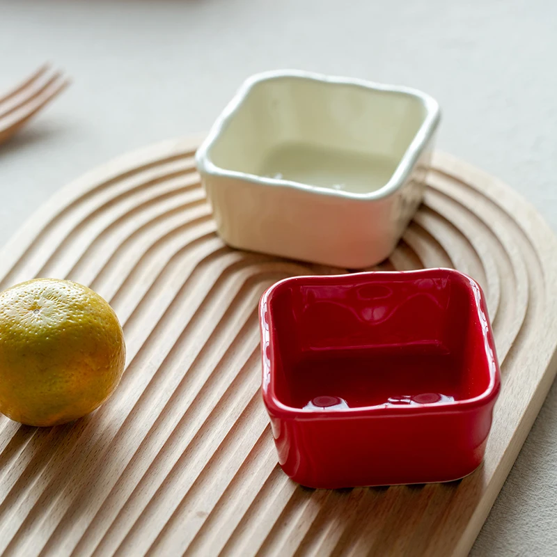 SIYUE 150ml Red Colored Glaze Square Ceramic Dessert Fruit Bowls Serving Porcelain Bowl 2758