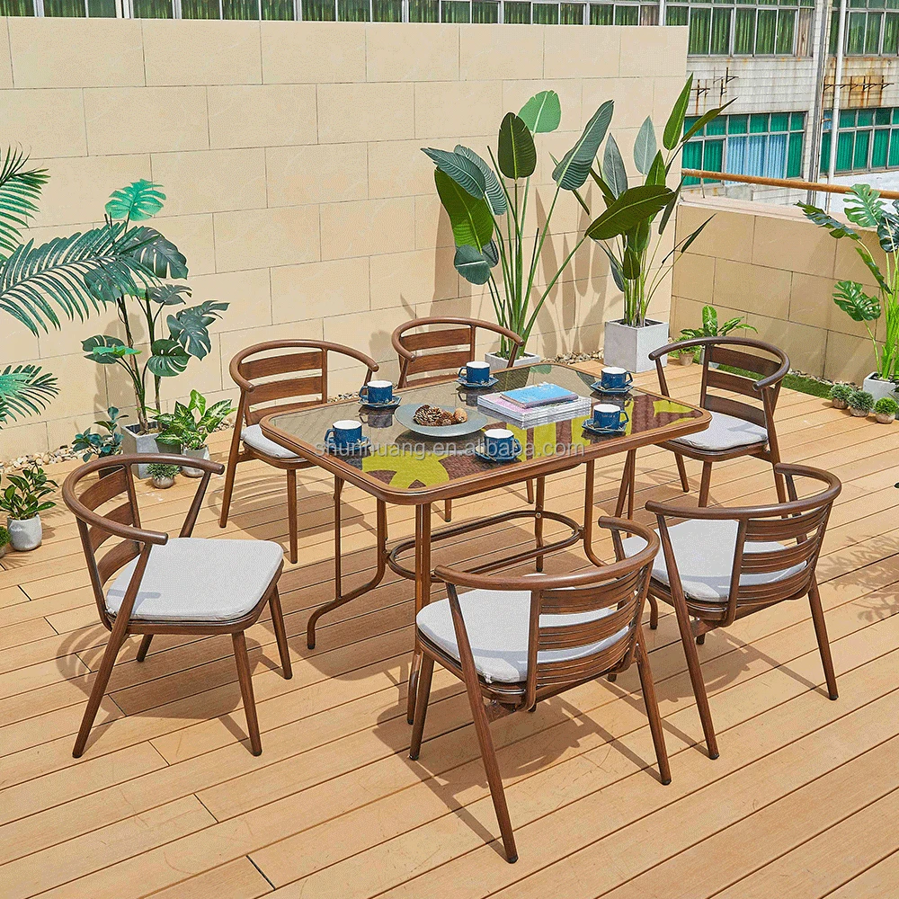 High quality beach plastic wood chair and table outdoor furniture garden dining sets