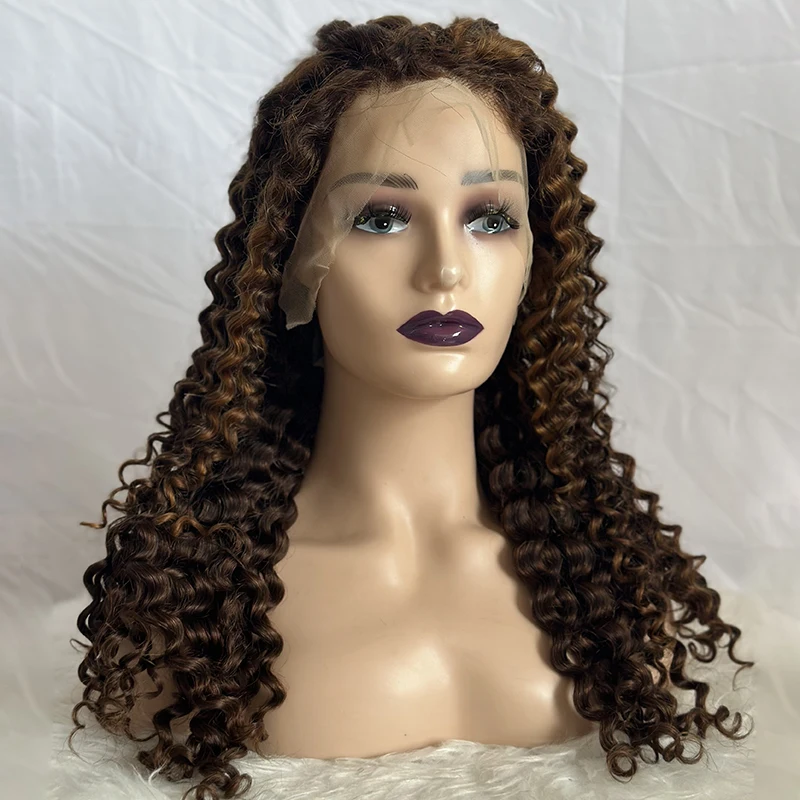 Highlight Water Wave Lace Front Wig Human Hair for Women Piano Ombre Brown 13X4 Lace Frontal Wig Pre Plucked with Baby Hair