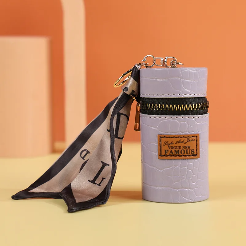 mini lipstick bag pocket leather keychain money bag bucket lipstick holder key chain