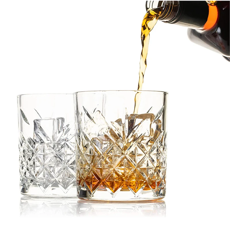Crystal Old Fashioned Whiskey Glasses Carton Shot Glass Stainless Steel Unique Glass HM Vintage Party Custom Gift 9OZ Set Glass