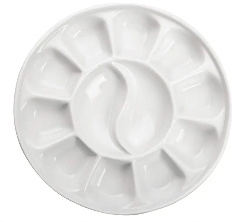 MEEDEN 12-Well Round Porcelain Watercolor Paint Palette for Watercolor Gouache Acrylic Oil Painting, 7-Inch