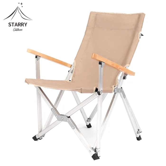 Outdoor korea japan aluminum wood armrest camp folding glamping chair