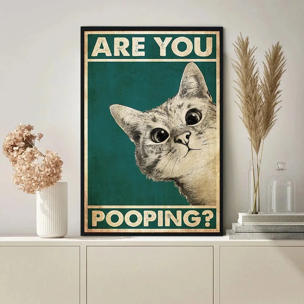 Cute Likely Cat Funny Bathroom Sign Poster Canvas Art Print Painting Wall Art Canvas Painting Cartoon Living Room Decoration