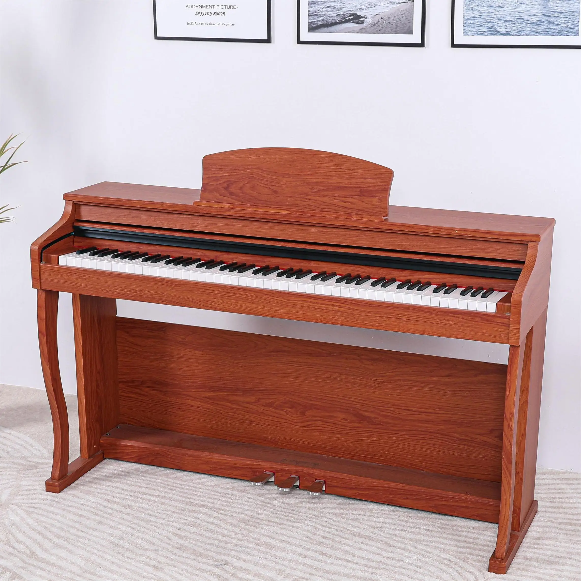 Digital Piano PVC Wood Grain 88-Key Hammer Action Keyboard Slide Cover Design USB MIDI Pure Piano Sound YM-A88