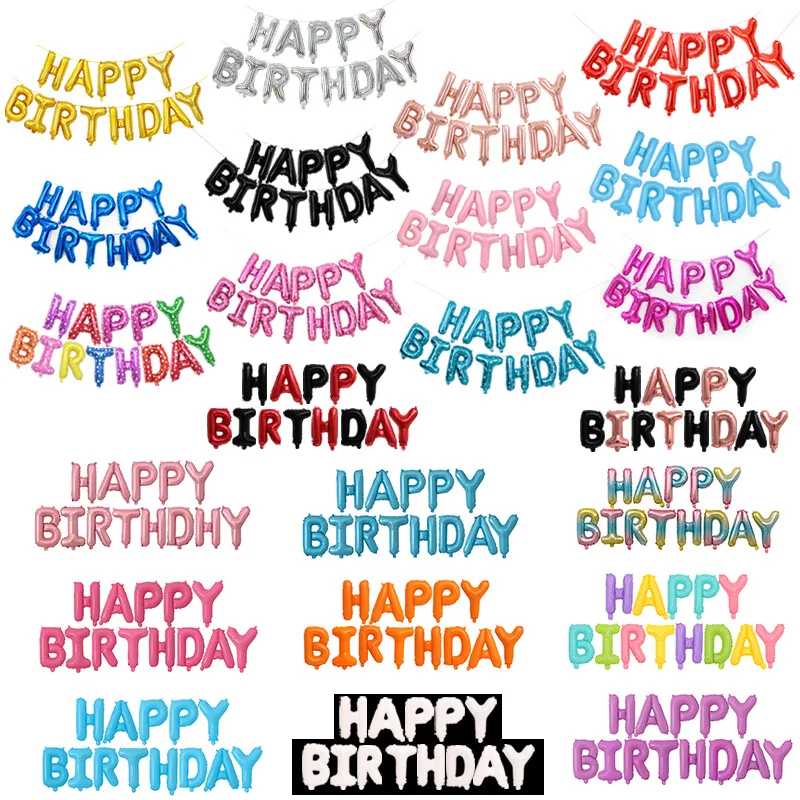 
Wholesale party decoration supplies multi colors letter ornament 16inch rose gold colorful foil happy birthday balloons 
