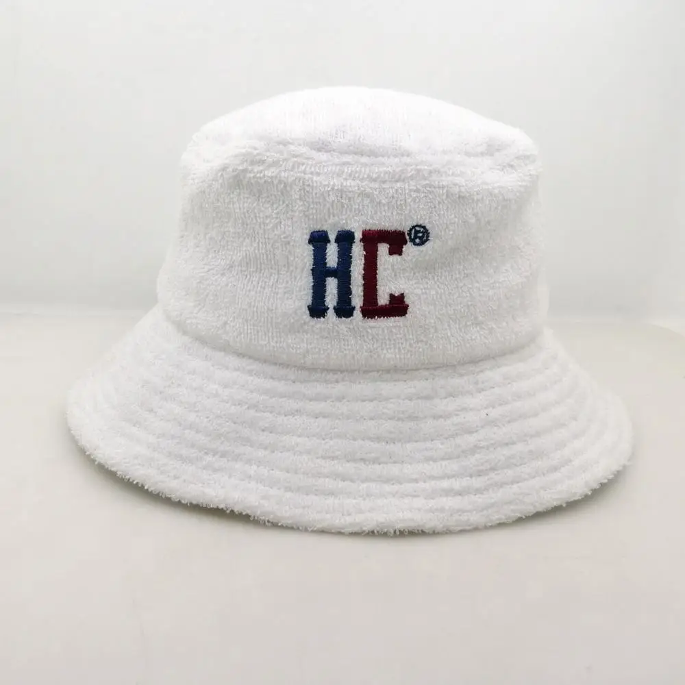 
custom white terry towel bucket hats with front embroidery hat  (62388557512)