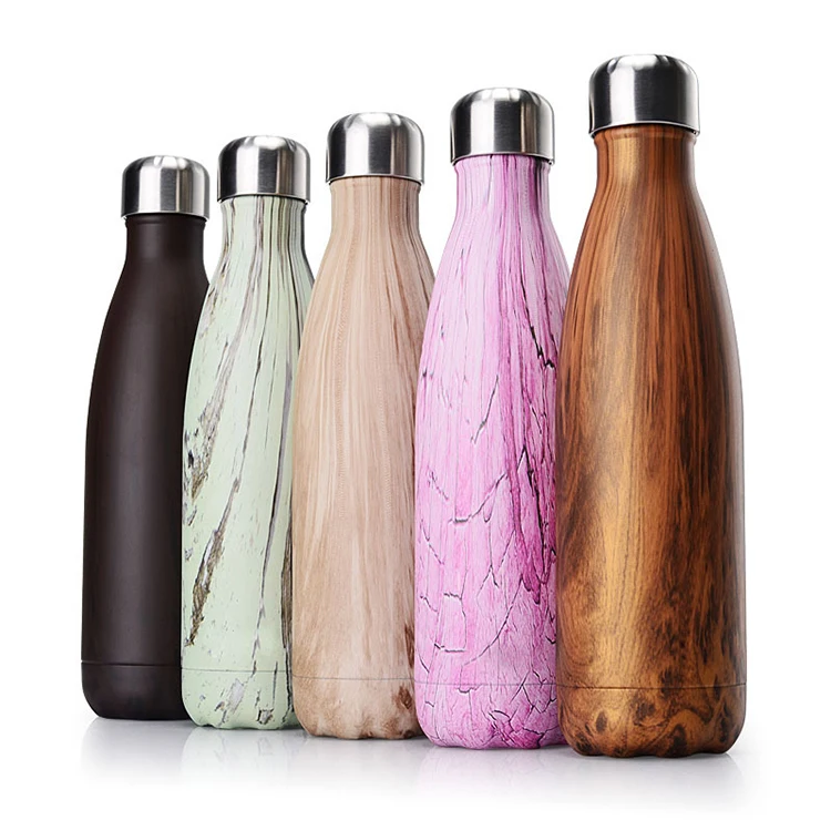 
Wholesale tazas copos termico 500ml wooden camo design double wall insulated tumbler cups cola shape fitness water bottle 