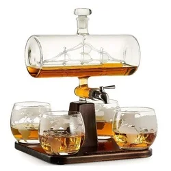 1.0L Ship shaped Decanter set Wine glass bottle set with  frame glass wine decanter