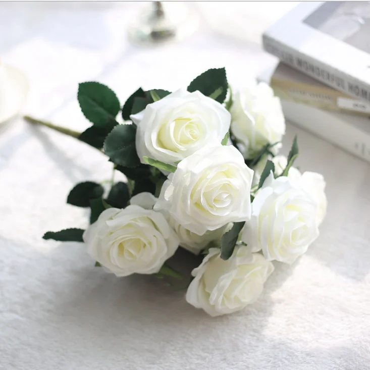 10 Heads Artifical Rose Flower Bush for Wedding Decoration